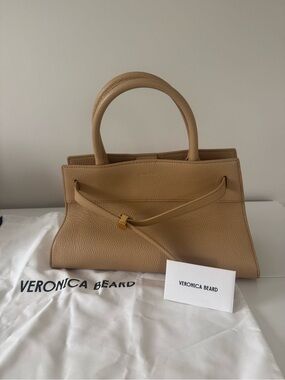 Veronica Beard Pebbled Leather Satchel in Beige